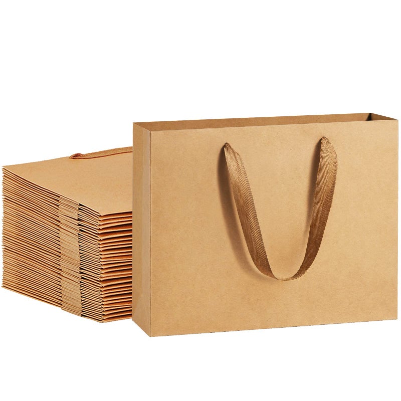 BagDream Gift Paper Bags 10.6x3.1x8.3 Gift Bags 50Pcs Heavy Duty Kraft Brown Paper Bags with Handles Soft Cloth, Party Favor Bags Shopping Bags Retail Merchandise Bags Wedding Party Gift Bags - Image 1